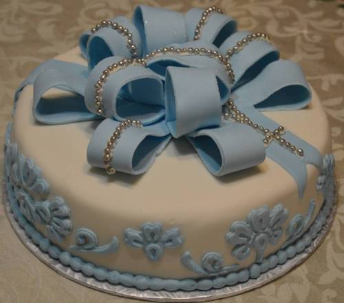 Blue Bow Baptism Cake